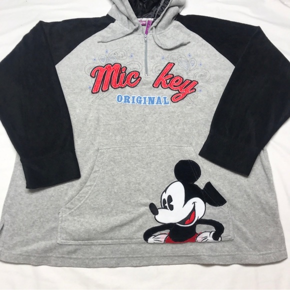 Disney Mickey Mouse Hoodie Womens Plus Size 3X Gray Black 1/4 Zip Pullover - Picture 2 of 14